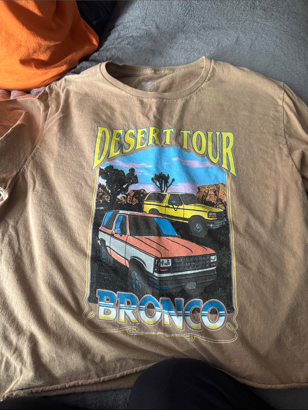 Vintage Desert Tour Bronco Graphic Tee - Tan with Yellow & Orange